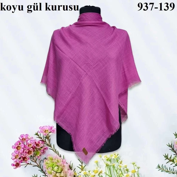 Soft İpek Düz Renk Flamlı Pamuk Eşarp (Koyu Gül Kurusu) 937-139 ürün görseli 1