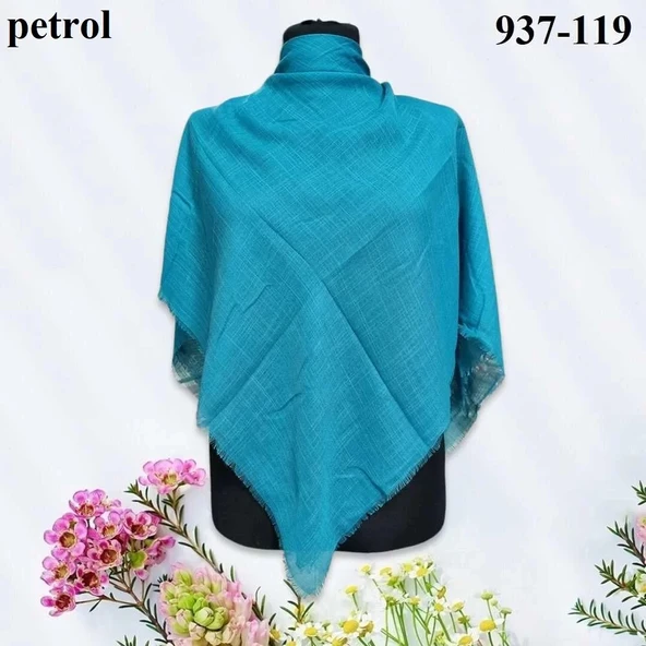 Soft İpek Düz Renk Flamlı Pamuk Eşarp (Petrol) 937-119 ürün görseli 1