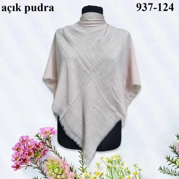 Soft İpek Düz Renk Flamlı Pamuk Eşarp (Açık Pudra) 937-124 ürün görseli 1