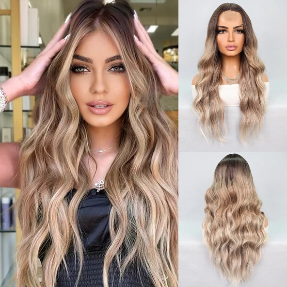 Kumral Platin Ombre Balköpüğü Röfleli Tül Peruk ürün görseli 1