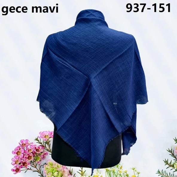 Soft İpek Düz Renk Flamlı Pamuk Eşarp (Gece Mavisi) 937-151 ürün görseli 1