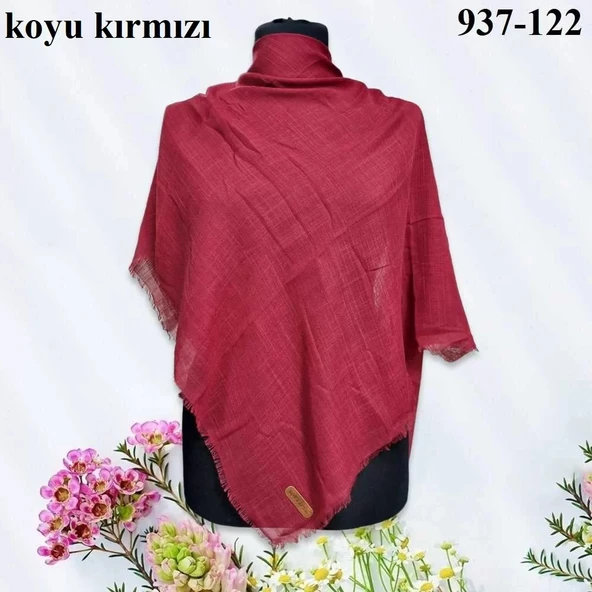 Soft İpek Düz Renk Flamlı Pamuk Eşarp (Koyu Kırmızı) 937-122 ürün görseli 1