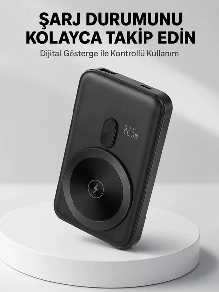 LCD Ekranlı Kablosuz Powerbank Type C ve USB Çıkışlı Yeni Nesil ürün görseli 1