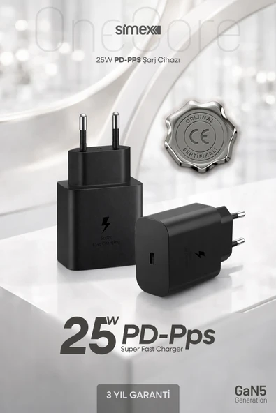 Simex 25W Süper Hızlı Şarj Adaptörü Type-C | Samsung Galaxy Uyumlu CE Belgeli SPS-17 ürün görseli 1