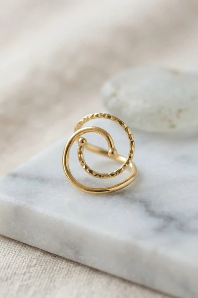 Gold Renk Geometrik Çift Halka Yüzük ürün görseli 1