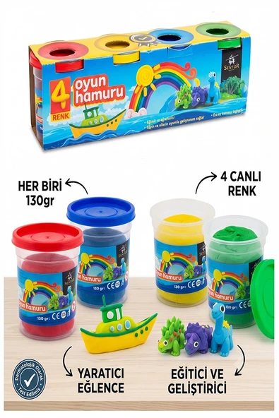 Oyun Hamuru 4 Renk 520gr 1 Paket Sentör 4 lü Oyun Hamuru Kurumaya Karşı Dirençli Okul Öncesi Kreş Yumuşak Dokulu ürün görseli 1