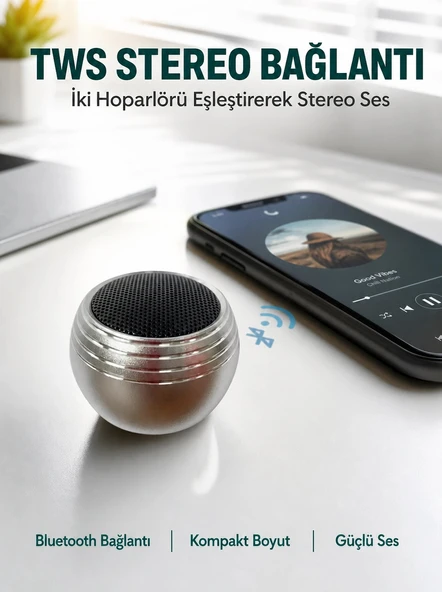 Mini Kablosuz Hoparlör Derin Bas TWS Bağlantı Şarjlı Model Yeni Nesil ürün görseli 1