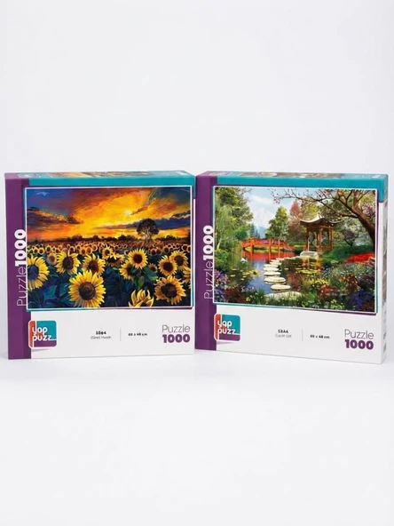 Güneş Hasatı ve Çiçekli Göl İkili Set - 2 x 1000 Parça Manzara İkili Puzzle Seti ürün görseli 1
