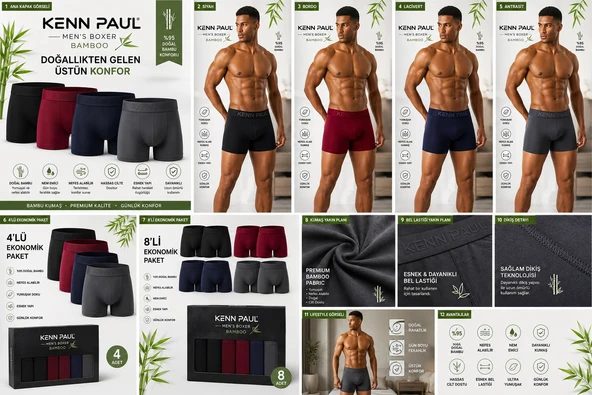 Kenn Paul Bambu Erkek BOXER 6 ADET - Resim 2