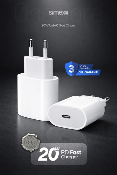 Simex iPhone X-11-12-13-14 Serileri iPad & Airpods Uyumlu USB-C 20W Hızlı Şarj Başlığı CE Belgeli SPS-15 ürün görseli 1