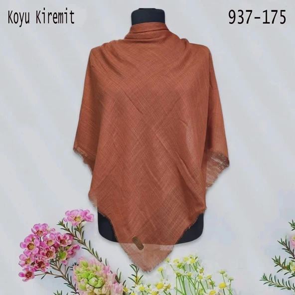 Soft İpek Düz Renk Flamlı Pamuk Eşarp (koyu kiremit) 937-175 ürün görseli 1