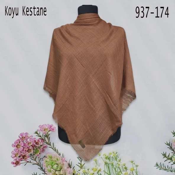 Soft İpek Düz Renk Flamlı Pamuk Eşarp (koyu kestane) 937-174 ürün görseli 1