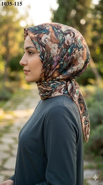 Lo'cella Soft Pamuk Eşarp (kahve-zümrüt) 1035-115 ürün görseli 1