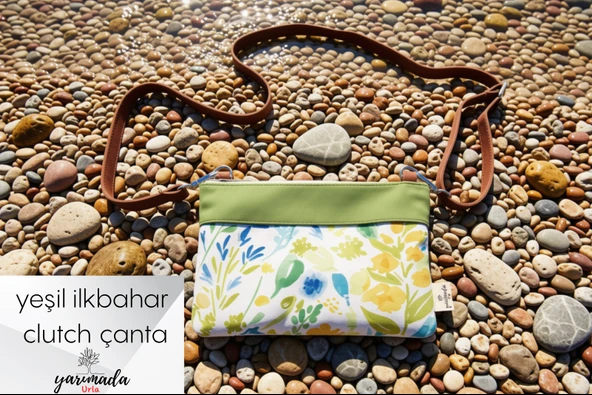 Yarımada Urla Yeşil  İlkbahar CLUTCH Keten Kadın El Çantası Deri Askılı ürün görseli 1