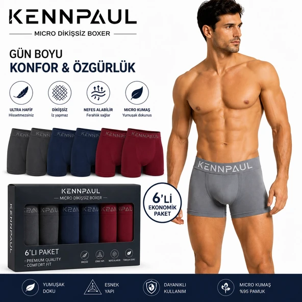 Kennpaul Mikro Dikişsiz Erkek Boxer 6 Lı Paket ürün görseli 1