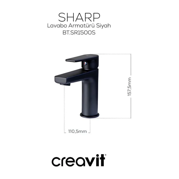Sharp Mat Siyah Batarya Seti 3’lü Banyo-Lavabo-Evye - Resim 2