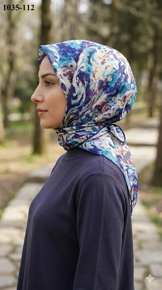 Lo'cella Soft Pamuk Eşarp (lacivert-mint) 1035-112 ürün görseli 1