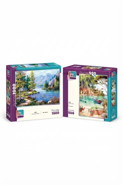 Göl Kıyısında ve Güne Merhaba İkili Set - 1000 + 500 Parça İkili Puzzle Seti ürün görseli 1