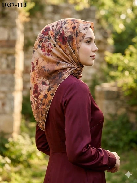 Lo'cella Soft Pamuk Eşarp (Hardal-Kırmızı) 1037-113 ürün görseli 1