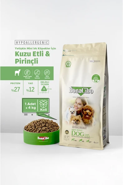 Bonacibo Mini Irk Yetişkin Kuzu Etli ve Pirinçli Köpek Kuru Maması 4 Kg ürün görseli 1