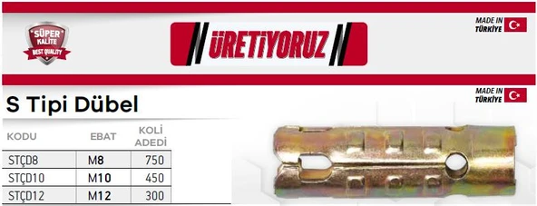 Made S Tipi Çekmeli Çelik Dübel M12 - 5 Adet - Resim 2