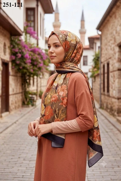 Sharell Fransız İpeği Şal (Kahve) 251-121 ürün görseli 1