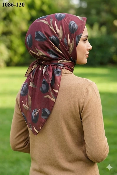 Lo'cella Soft Pamuk Eşarp (Bordo-Gri) 1086-120 ürün görseli 1