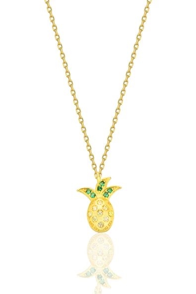 925 Ayar Gümüş Ananas Kolye Altın Kaplama Renkli Zirkon Taşlı Çıtır SGTL13414GOLD ürün görseli 1