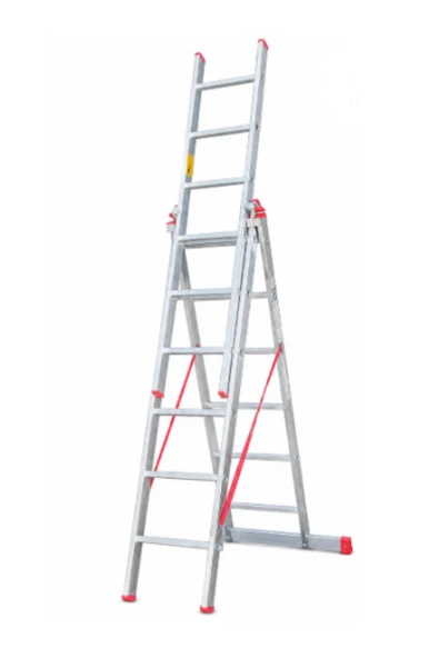 Alüminyum 3 Parçalı Sürgülü A Tipi Merdiven 3 X 6 Basamak  Endüstriyel Tip  4.7 Metre ürün görseli 1