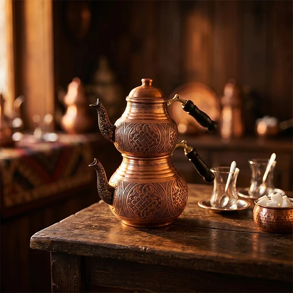 Çaydanlık İşlemeli Model 1 Kırmızı ürün görseli 1