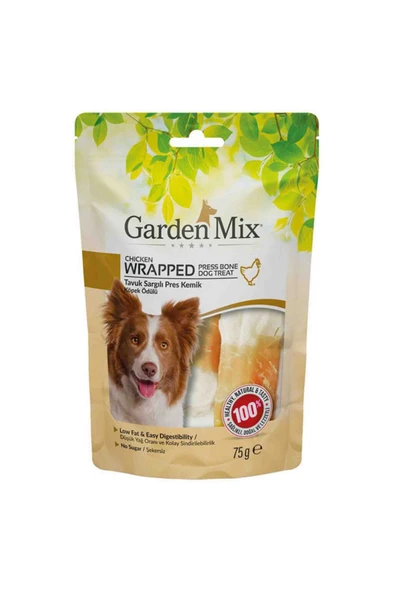 GARDEN MİX TAVUK ETİ SARGILI PRES KEMİK KÖPEK ÖDÜLÜ 75GR ürün görseli 1