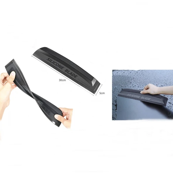 Silikonlu Oto Kurulama Çekçeği Çizilmez Esnek Oto Su Sıyırıcı Siyah 30cm ürün görseli 1