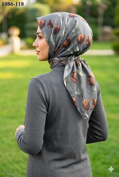 Lo'cella Soft Pamuk Eşarp (Gri-Kahve) 1086-116 ürün görseli 1