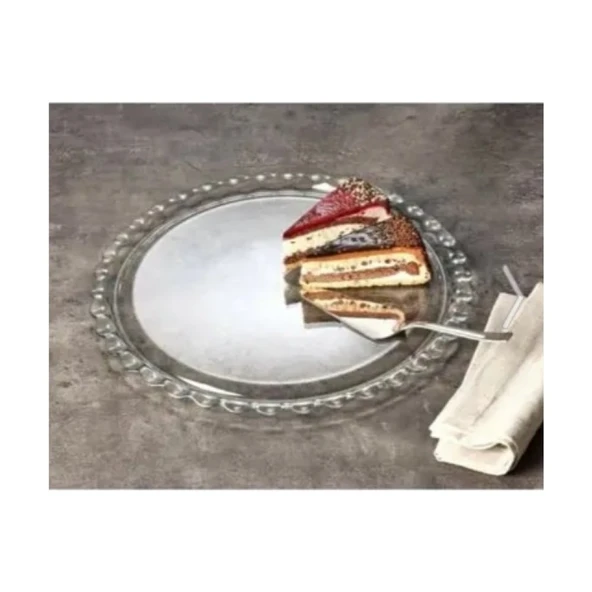 Cam Yuvarlak Servis Tabağı 26 cm Şeffaf Desenli Tekli Petite Patisserie ürün görseli 1