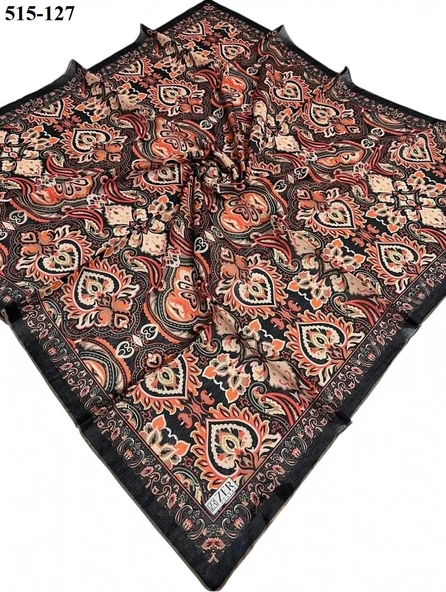 Zer Scarfs Dijital Soft Pamuk Eşarp (Siyah Turuncu) 515-127 ürün görseli 1