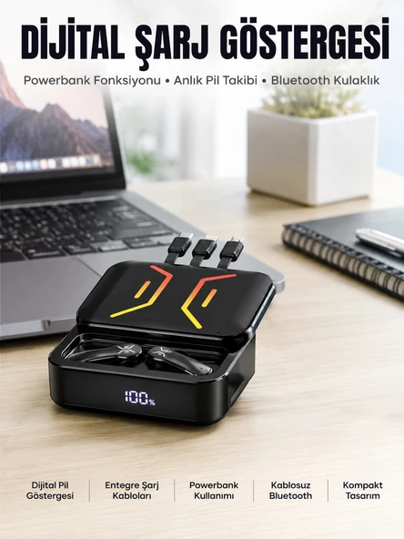 Powerbank Bluetooth Kulaklık  Kulaklığı Yüksek Ses Kaliteli Yeni Nesil ürün görseli 1