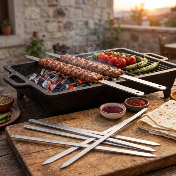 Geniş Yassı Metal Adana Kebap Şişi - 50 cm ürün görseli 1