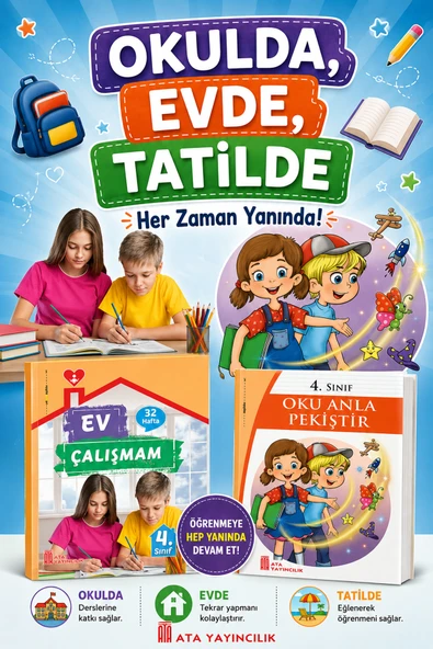 4. Sınıf Okulda Evde Tatilde Ev Çalışmam + Oku Anla Pekiştir ürün görseli 1
