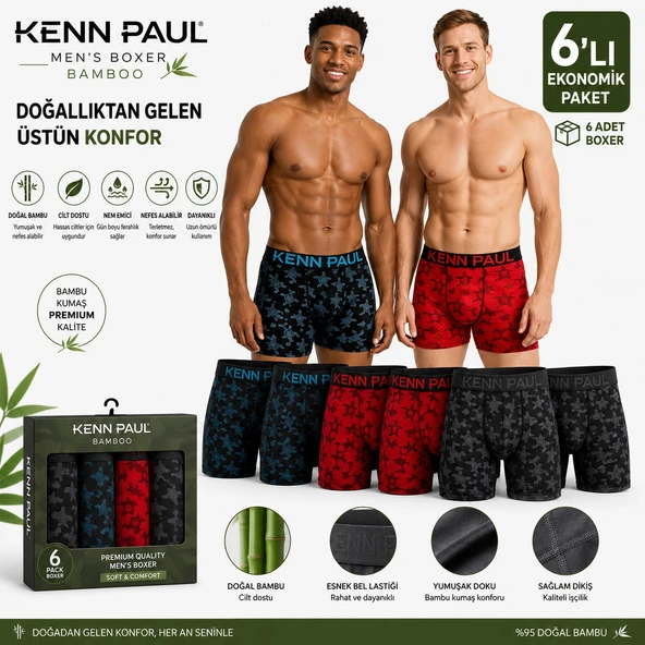 Kenn Paul Desenli Erkek Boxer 6 ADET ürün görseli 1