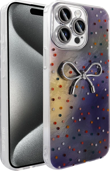 iPhone 15 Pro Max Kılıf Kamera Korumalı Figürlü Mnc Ponti Silikon Kapak - Lila ürün görseli 1