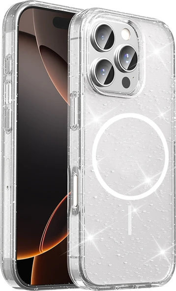 ​apple iPhone 16 Pro Max Kılıf M-Safe Şarj Özellikli Parlayan Simli Saydam Renkli Mnc Maris Kapak - ürün görseli 1