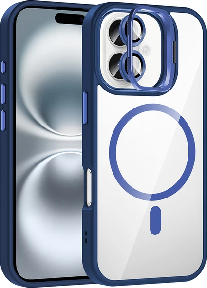 iPhone 16 Plus Kılıf Standlı ve Kamera Lens Hediyeli M-Safe Şarj Özellikli Mnc Etro Kapak - Laciver ürün görseli 1