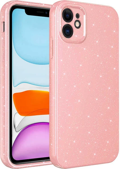 iPhone 11 Kılıf Kamera Korumalı Simli Lüks Mnc Koton Kapak-Pembe ürün görseli 1
