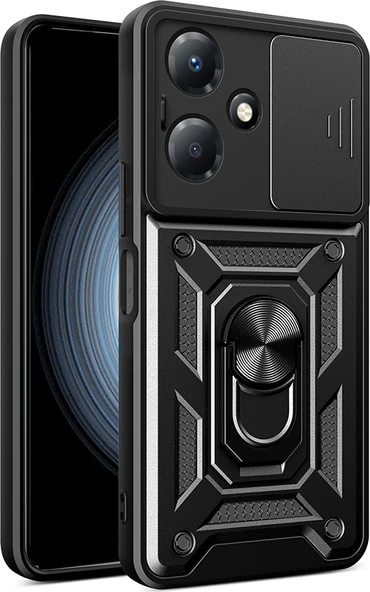 Infinix Hot 30 Play Kılıf Magnetik Standlı Kamera Korumalı Mnc Sürgülü Vega Kapak - Siyah ürün görseli 1