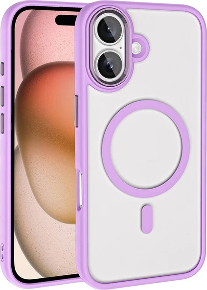 Apple iPhone 16 Kılıf Wireless Şarj Özellikli Mnc Krom Magsafe Silikon Kapak-Pembe ürün görseli 1