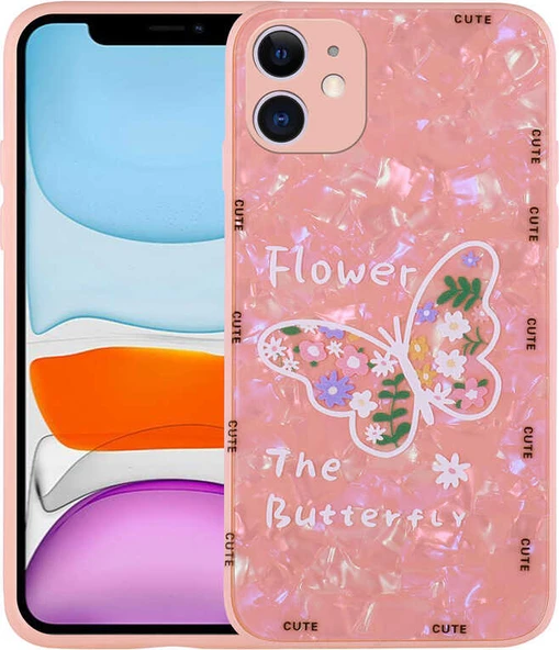 iPhone 11 Kılıf Desenli Sert Silikon Mnc Mumila Kapak-Pink Flower ürün görseli 1