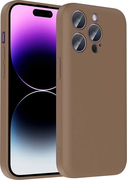 iPhone 14 Pro Kılıf Kamera Korumalı Kartlık Hazneli Mnc Vitra Kapak - Kahverengi ürün görseli 1