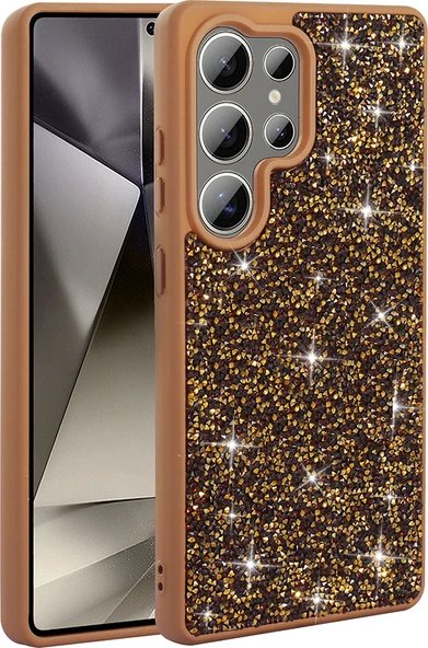 Galaxy S25 Ultra Kılıf Parlak Taşlı Tasarım Mnc Pırlanta Kapak - Gold ürün görseli 1
