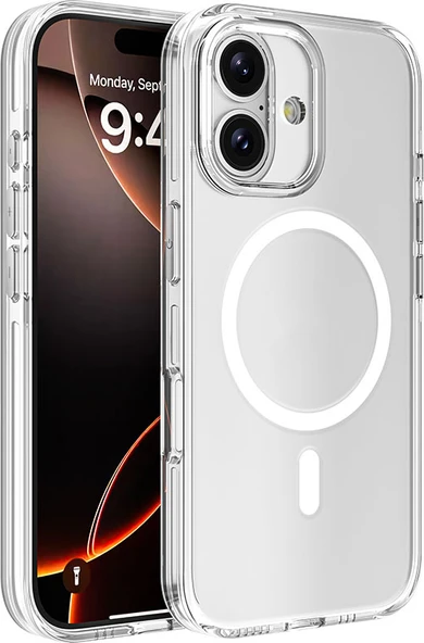 iPhone 16 Kılıf Magsafe Şarj Özellikli Kamera Korumalı Mnc Kripto Kapak-Şeffaf ürün görseli 1