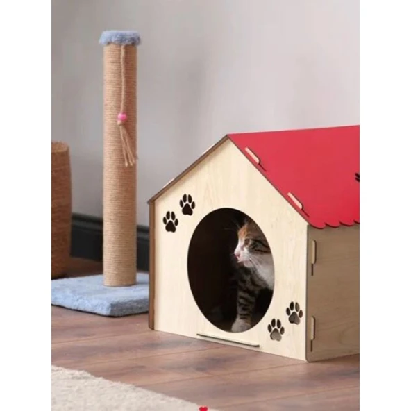 Ahşap Demonte Kedi Evi Evcil Hayvan Yuvası ürün görseli 1